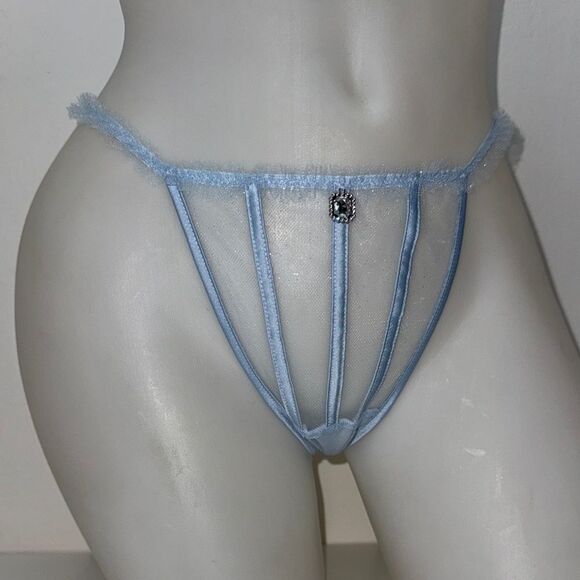 🔥Victoria's Secret Blue Lace Panties thong  Intimates Sz Medium New - Picture 1 of 4